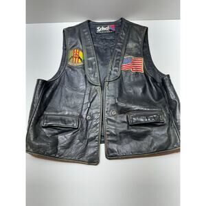 Vintage Schott Leather Vest USA Motorcycle Biker Harley POW MIA Patches Sz XL